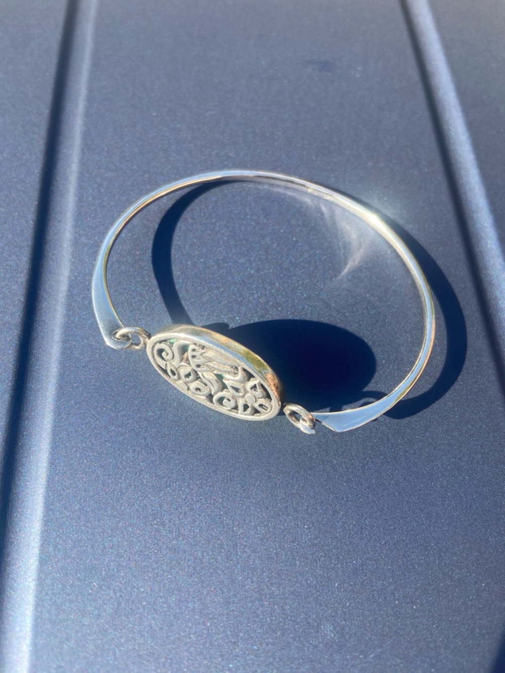 Sterling Silver Filigree Oval Bangle Bracelet - Silver - Picture 10 of 17